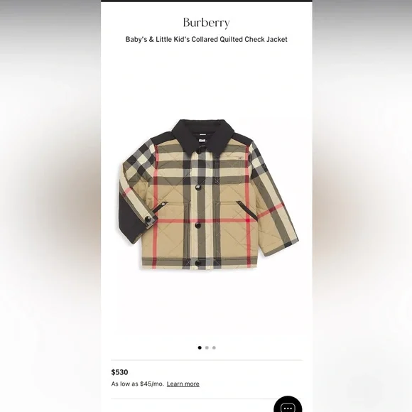 Child’s Burberry Collared Quilted Check Jacket